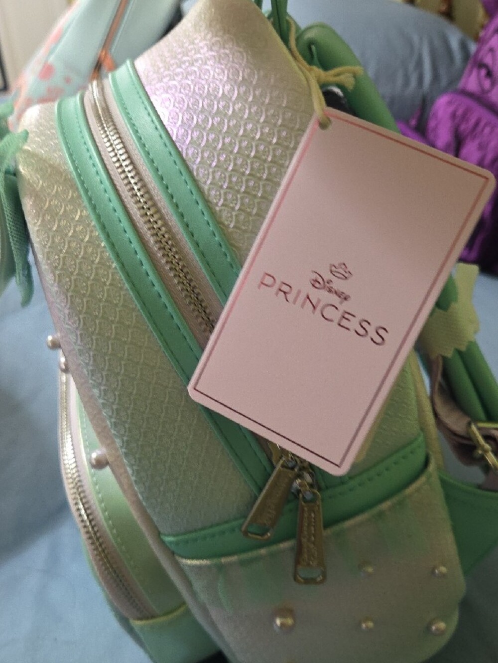 Loungefly Little Mermaid Iridescent Green Pearl Mermaid Mini Backpack - Picture 7 of 7